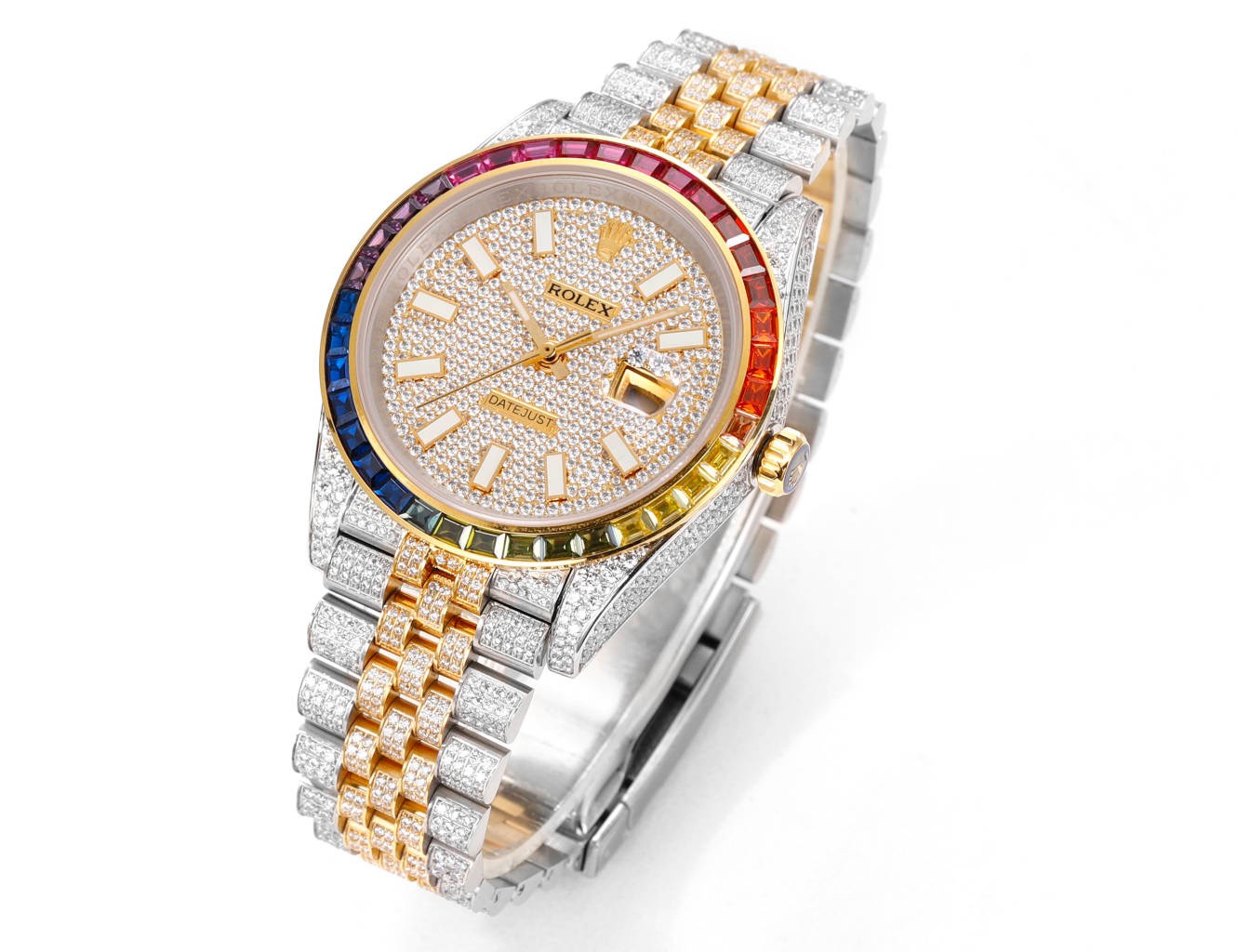 MS Factory Datejust 41mm Full‑Paved Diamond Watch 904L Steel 3235 Automatic Movement Rainbow Bezel