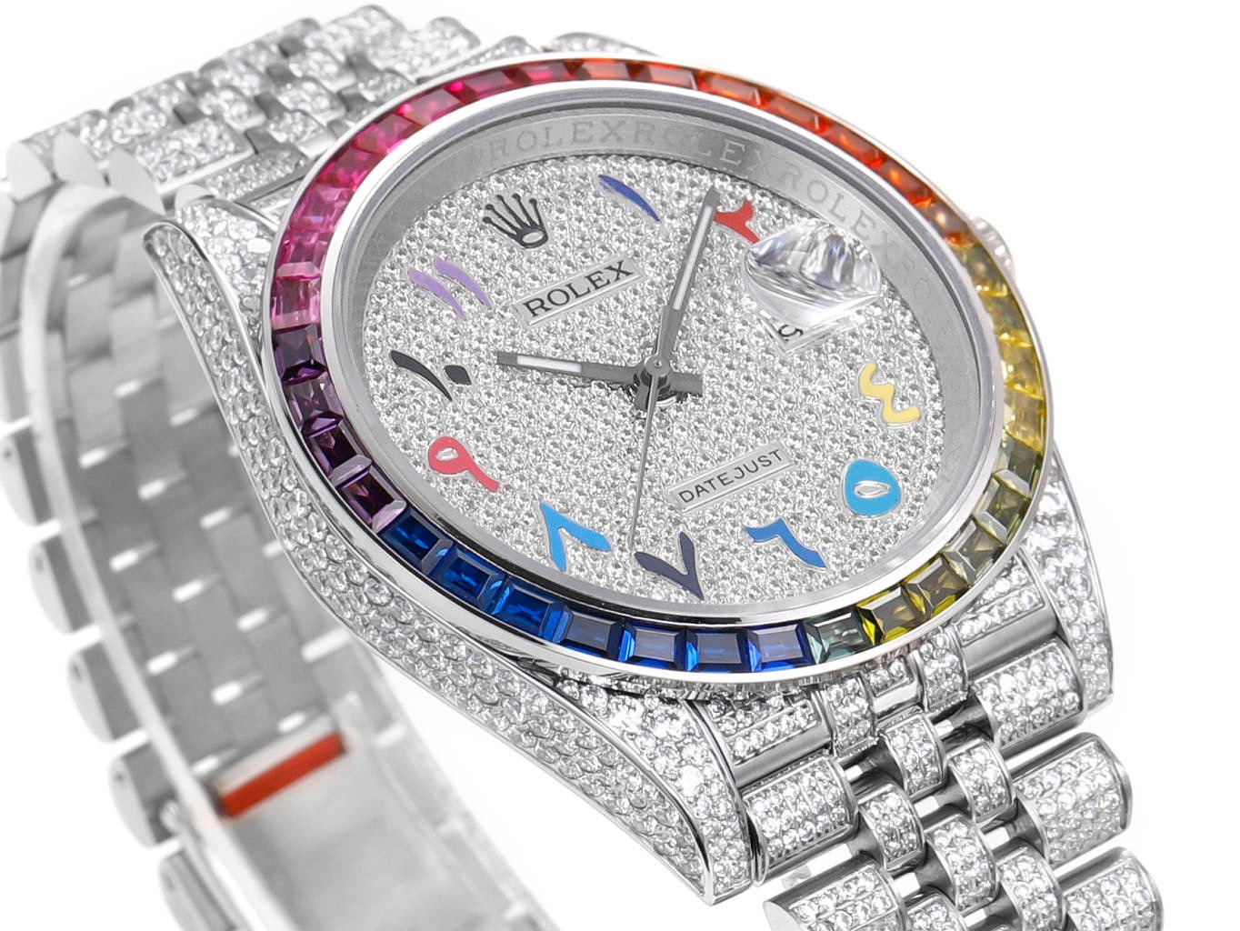 MS Factory Datejust 41mm Full‑Paved Diamond Watch 904L Steel 3235 Automatic Movement Rainbow Bezel