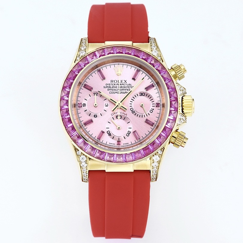 Rolex Cosmograph Daytona Super Clone Watch | Sakura Pink Dial, Pink Ruby Bezel, 43mm