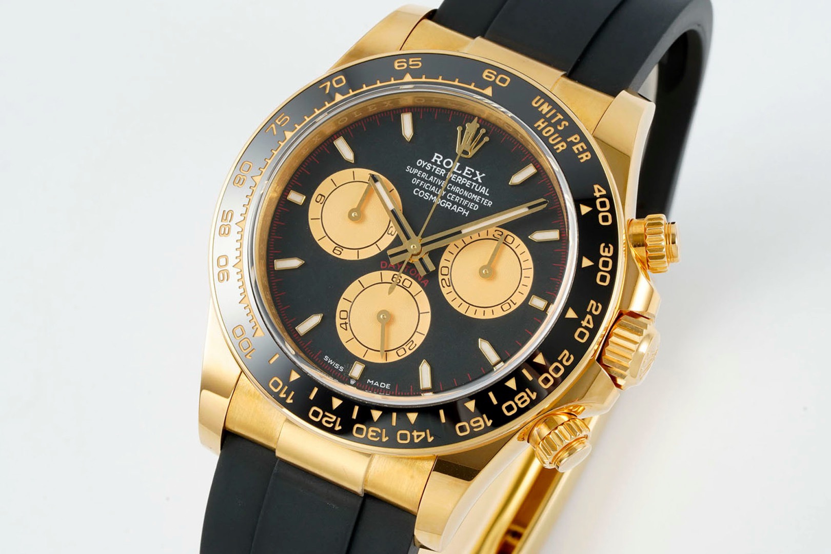 Rolex Cosmograph Daytona 18K Gold Plated Automatic Chronograph Watch Rubber Strap