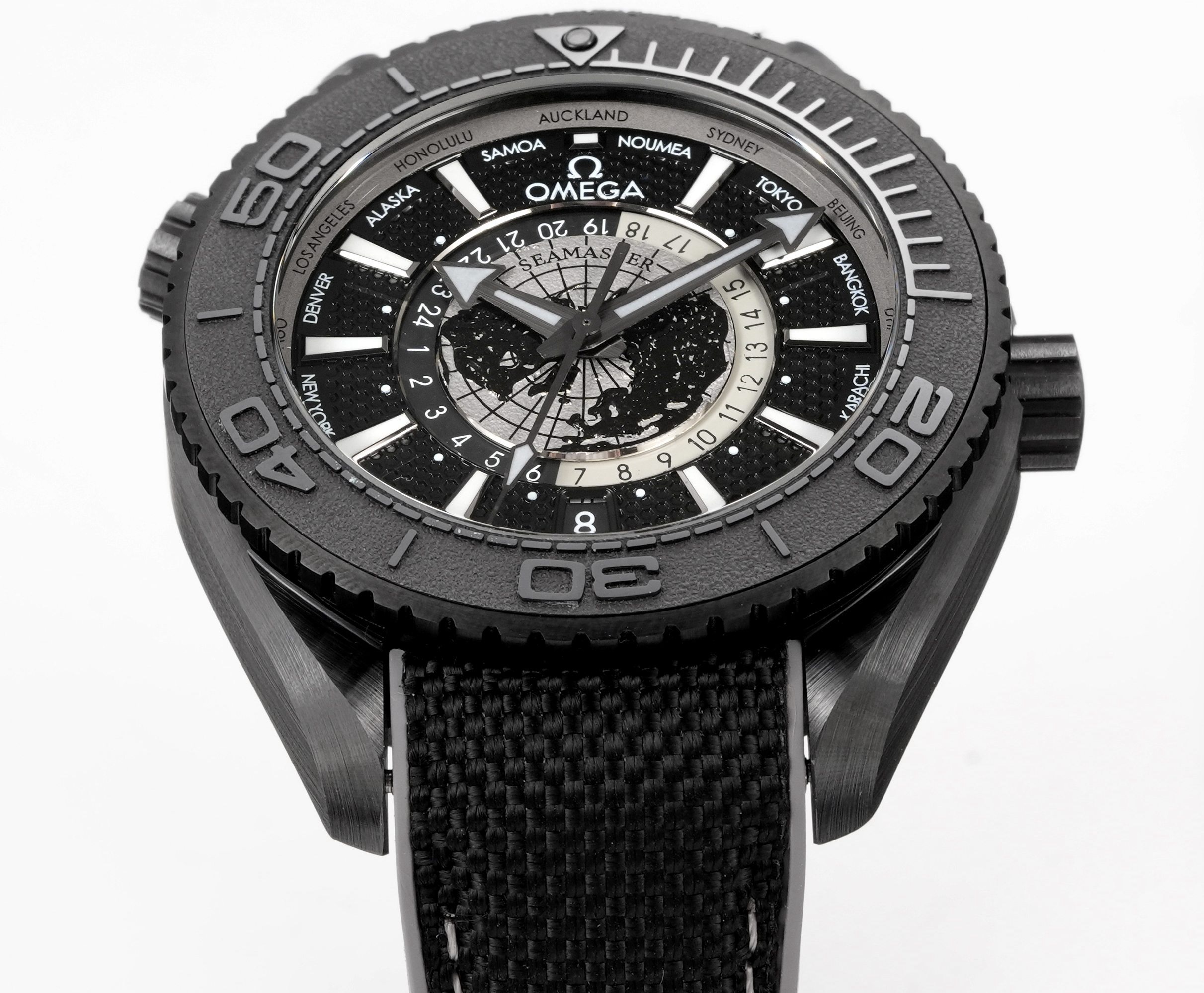 OMEGA Seamaster Planet Ocean 600M Worldtimer Full Black Ceramic Dive Watch