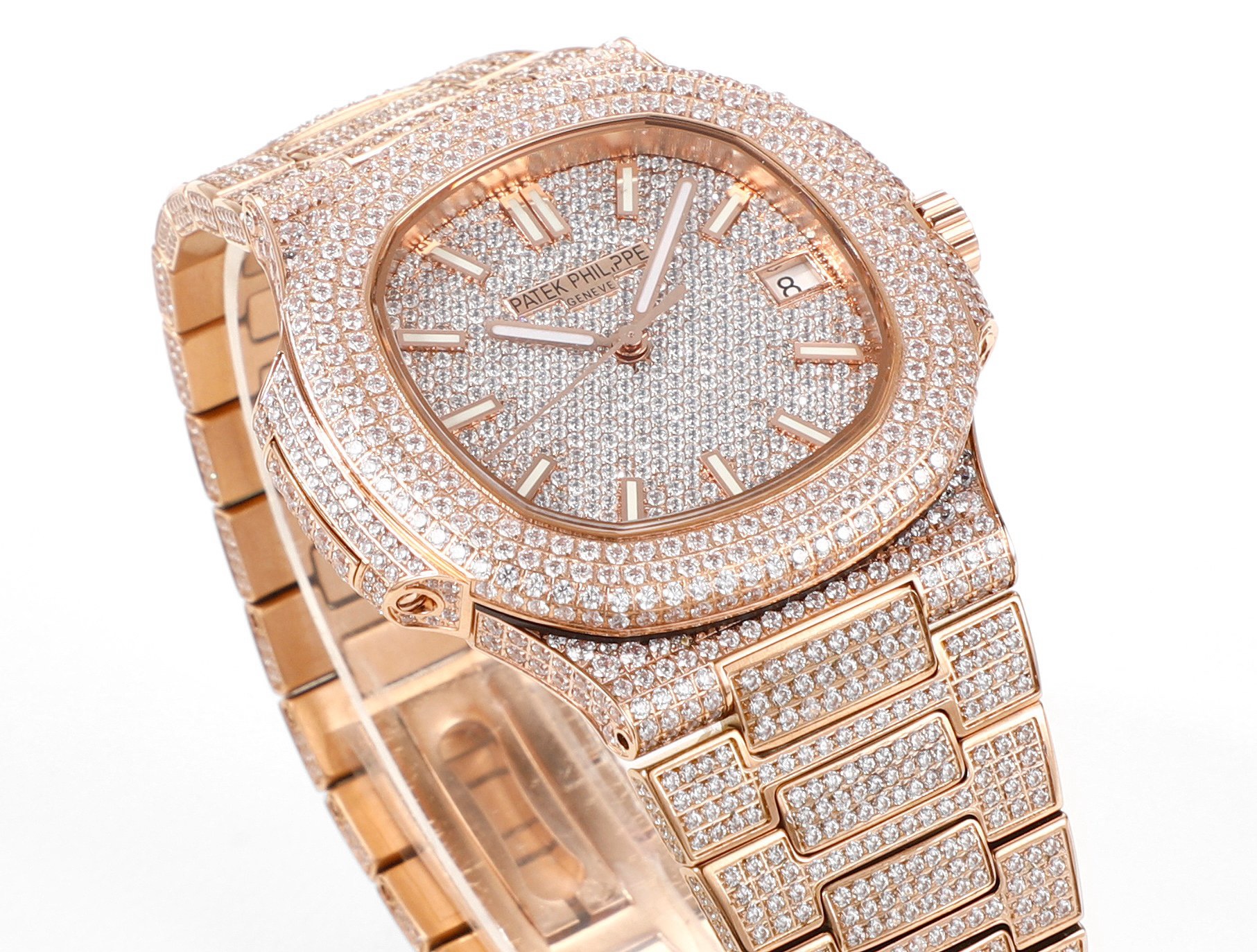 Patek Philippe Nautilus 40mm Full Diamond Automatic Watch | Cal.324 SC Movement Stainless Steel Bracelet