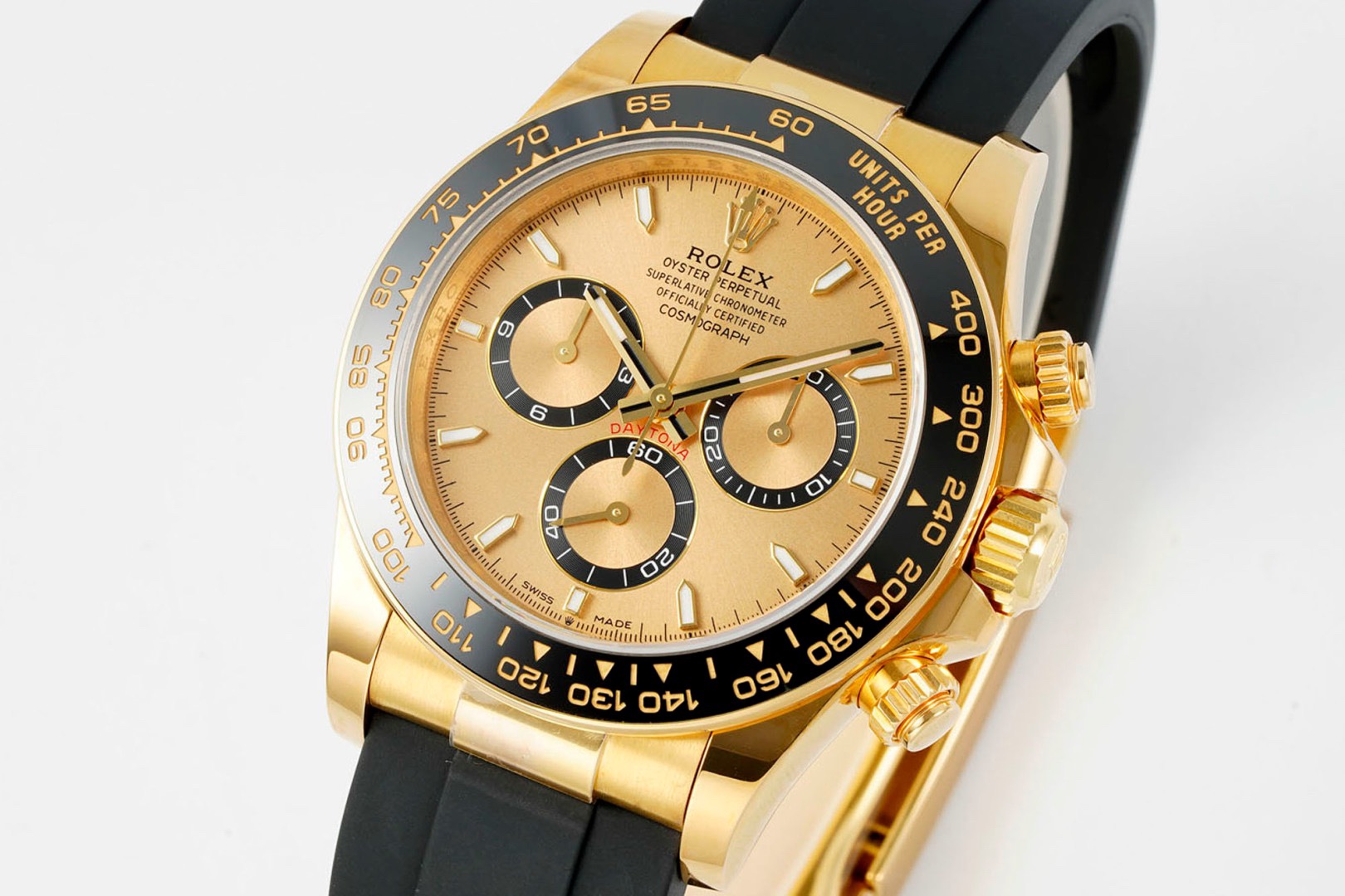 Rolex Cosmograph Daytona 18K Gold Plated Automatic Chronograph Watch Rubber Strap