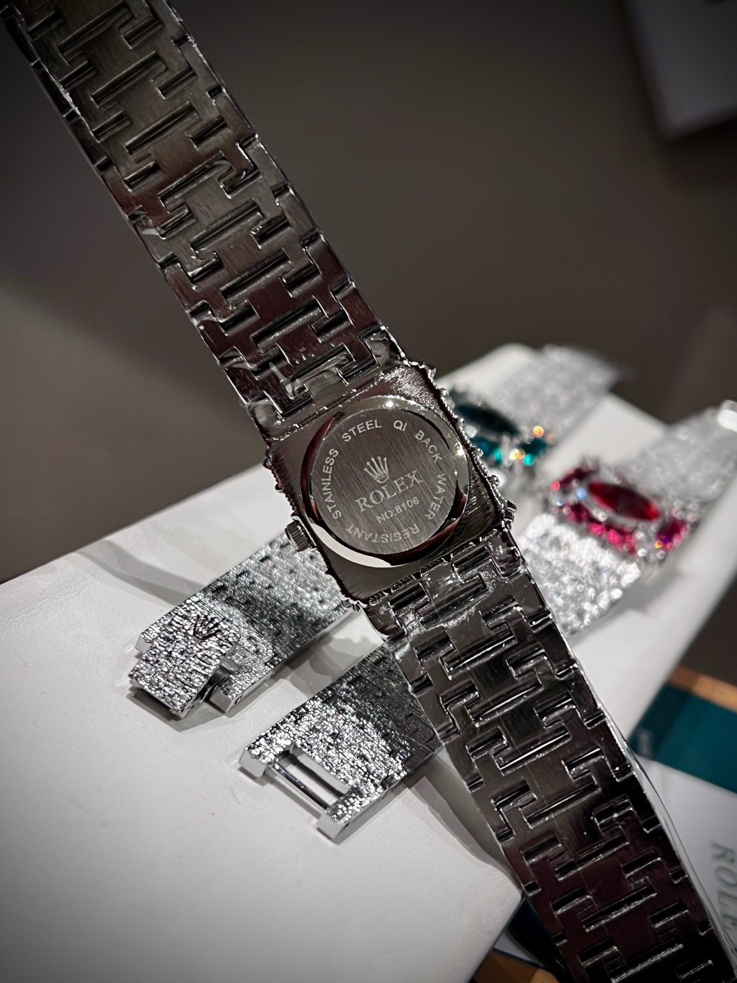 Vintage Rolex Women Watch 22mm, Diamond Setting Textured Silver Bracelet
