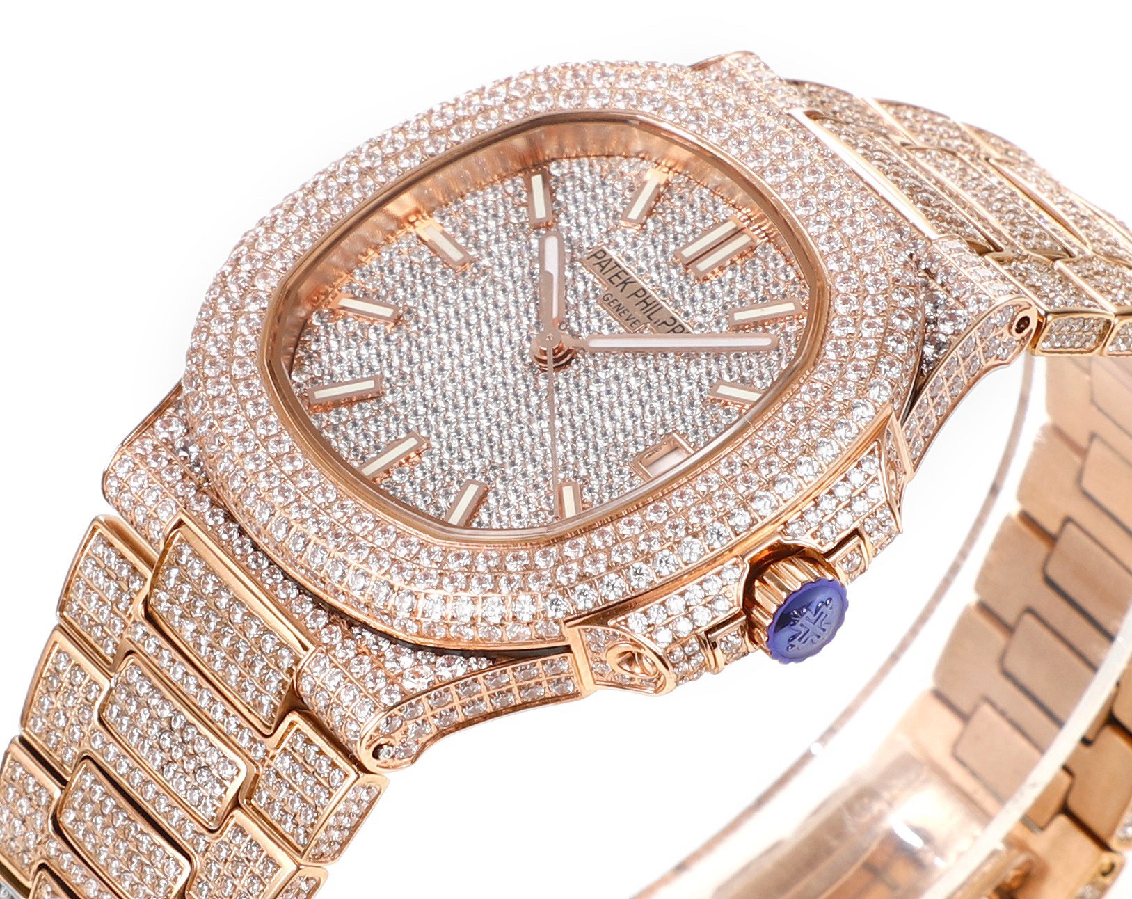 Patek Philippe Nautilus 40mm Full Diamond Automatic Watch | Cal.324 SC Movement Stainless Steel Bracelet