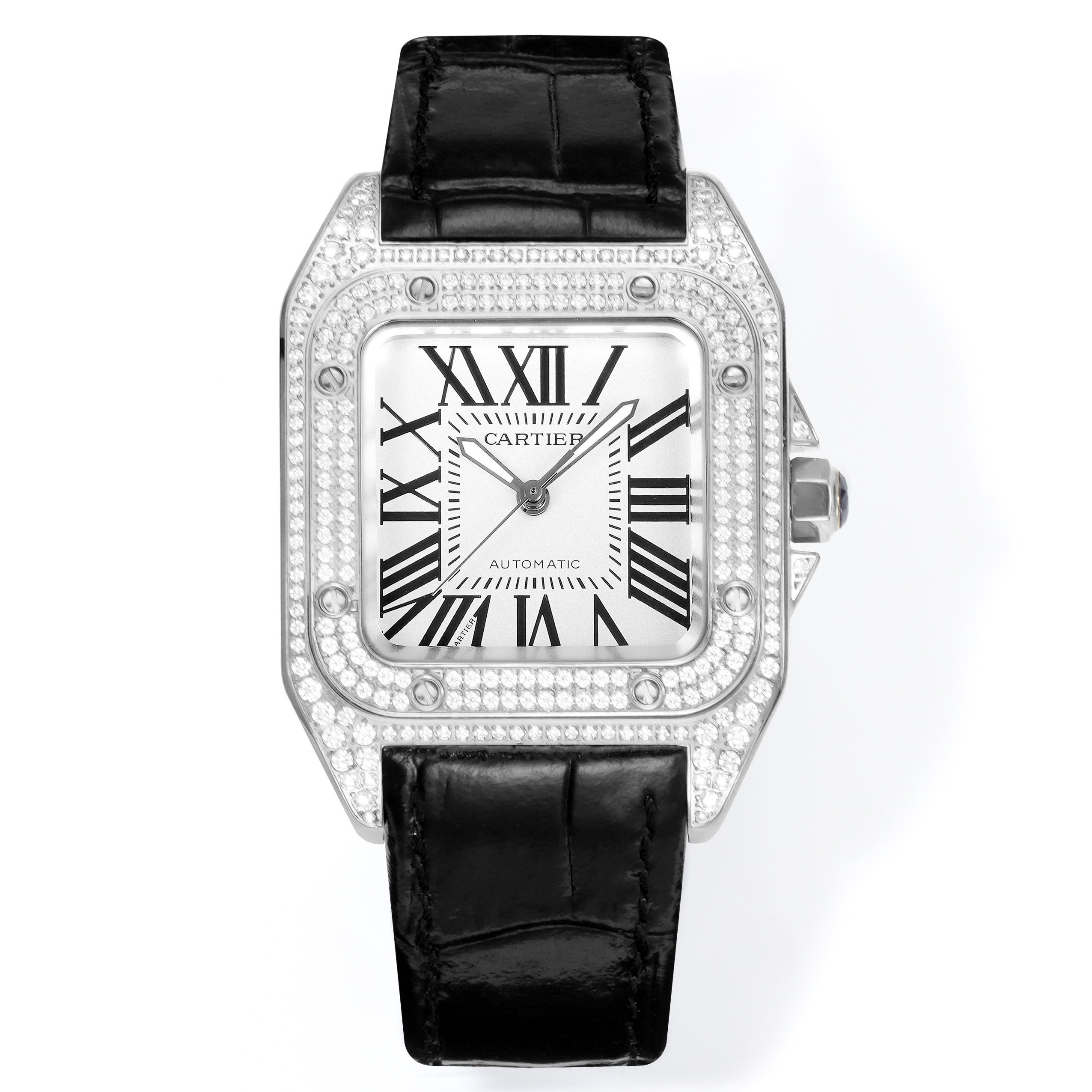 Cartier Santos 100th Anniversary Ladies Watch, Full Paved Diamond Bezel, 35.6mm