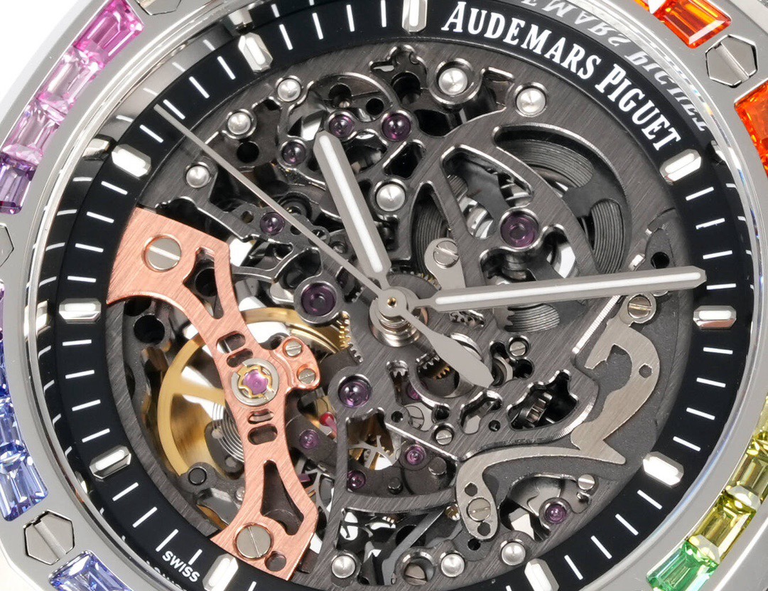 Audemars Piguet Royal Oak Skeleton Frosted Gold Rainbow Bezel AP2 Version