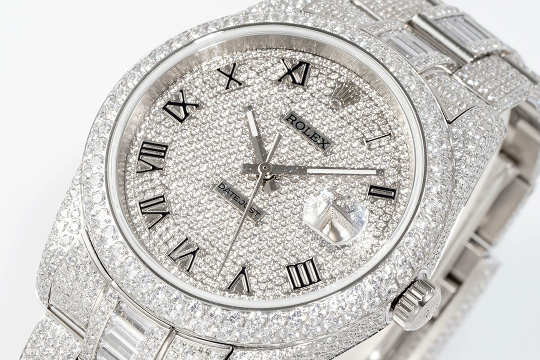 Rolex TW Factory Fully Iced‑Out Datejust 41mm Men Watch, Full Paved Stones, 2824 Automatic Movement