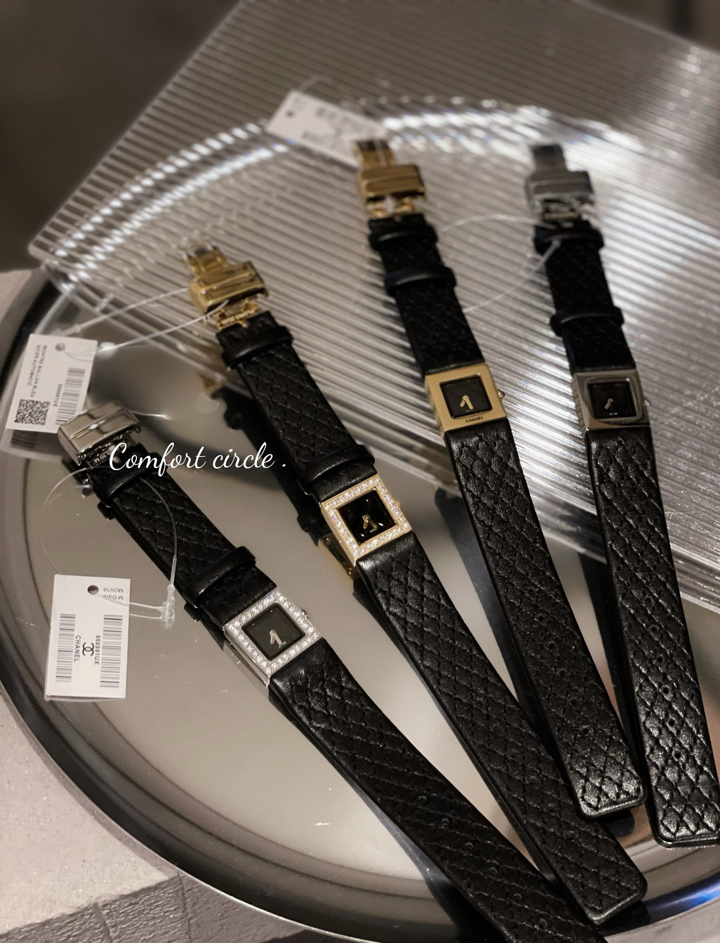 Chanel Vintage Square Women Watch, Classic Quilted Pattern Leather Band Elegant Watch