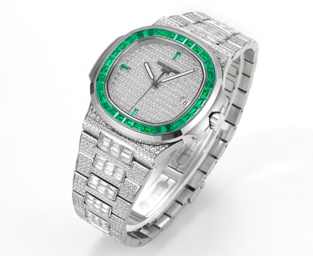 Patek Philippe Nautilus 40mm Full Diamond Automatic Watch | Cal.324 SC Movement Stainless Steel Bracelet
