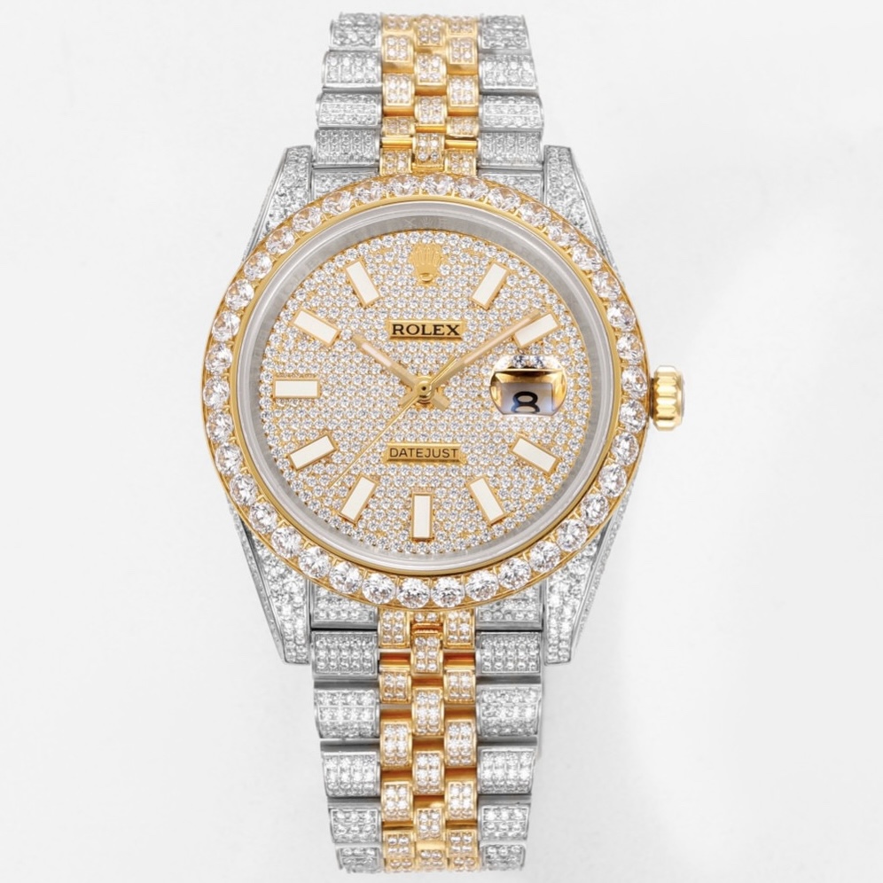 MS Factory Datejust 41mm Full‑Paved Diamond Watch 904L Steel 3235 Automatic Movement Rainbow Bezel