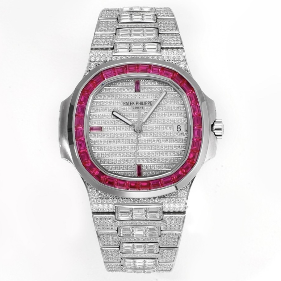 Patek Philippe Nautilus 40mm Full Diamond Automatic Watch | Cal.324 SC Movement Stainless Steel Bracelet