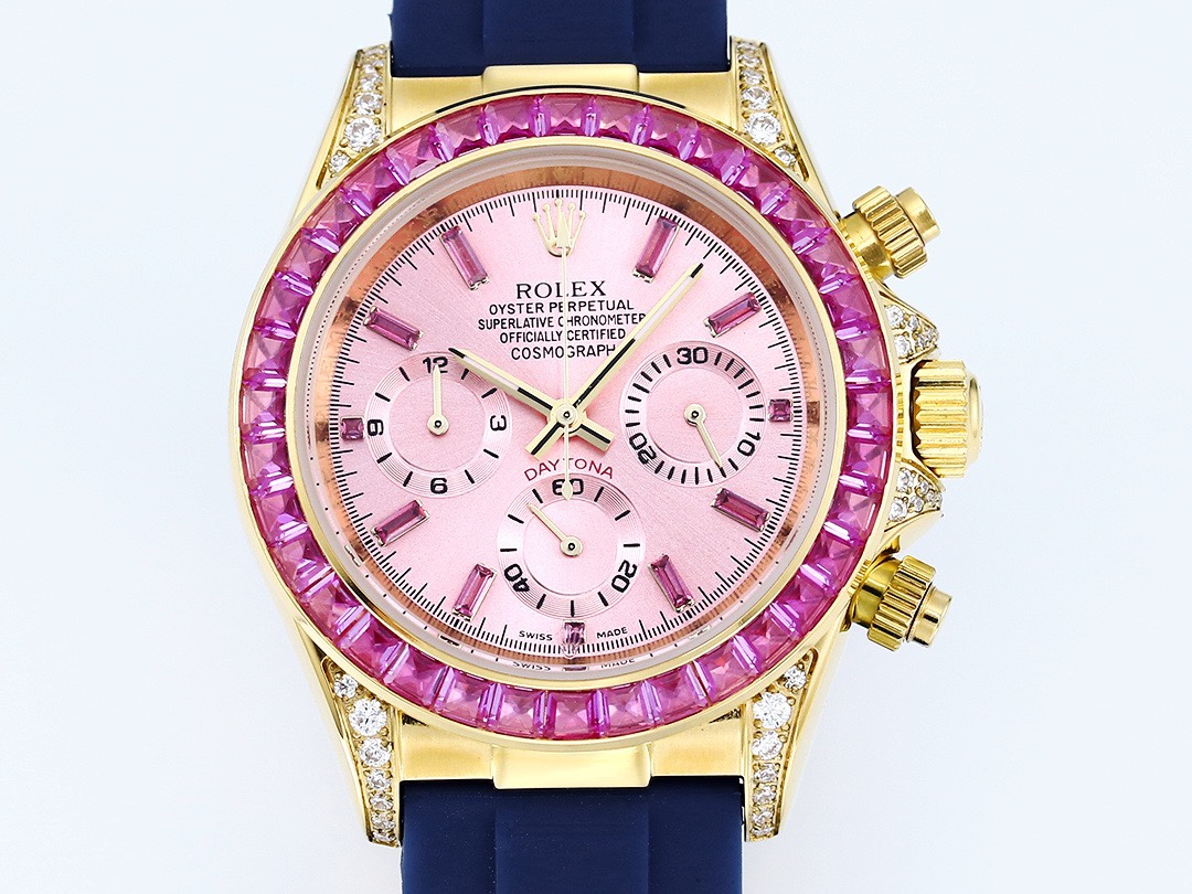 Rolex Cosmograph Daytona Super Clone Watch | Sakura Pink Dial, Pink Ruby Bezel, 43mm