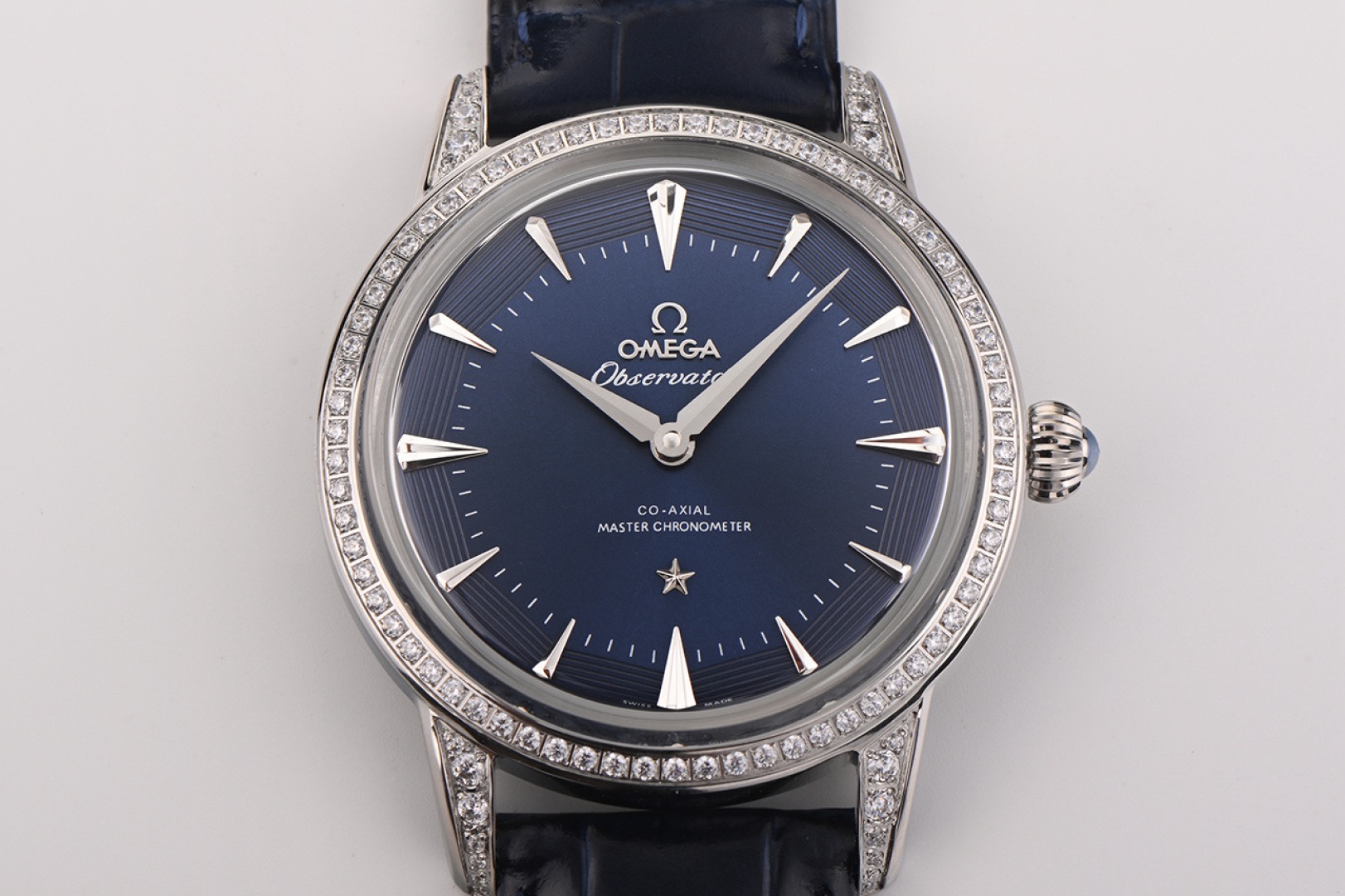 OMEGA Observatory Co‑Axial Master Chronometer Watch | Diamond Bezel, Genuine Leather Strap