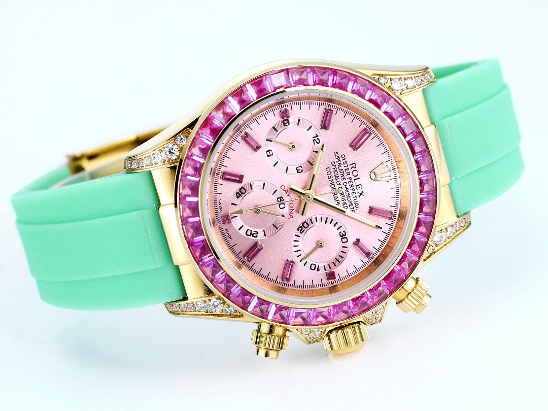 Rolex Cosmograph Daytona Super Clone Watch | Sakura Pink Dial, Pink Ruby Bezel, 43mm