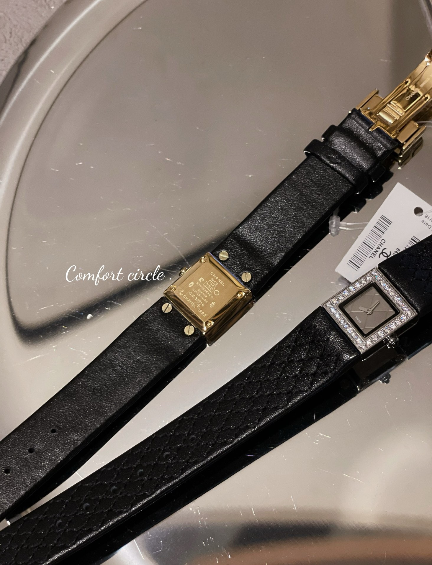 Chanel Vintage Square Women Watch, Classic Quilted Pattern Leather Band Elegant Watch