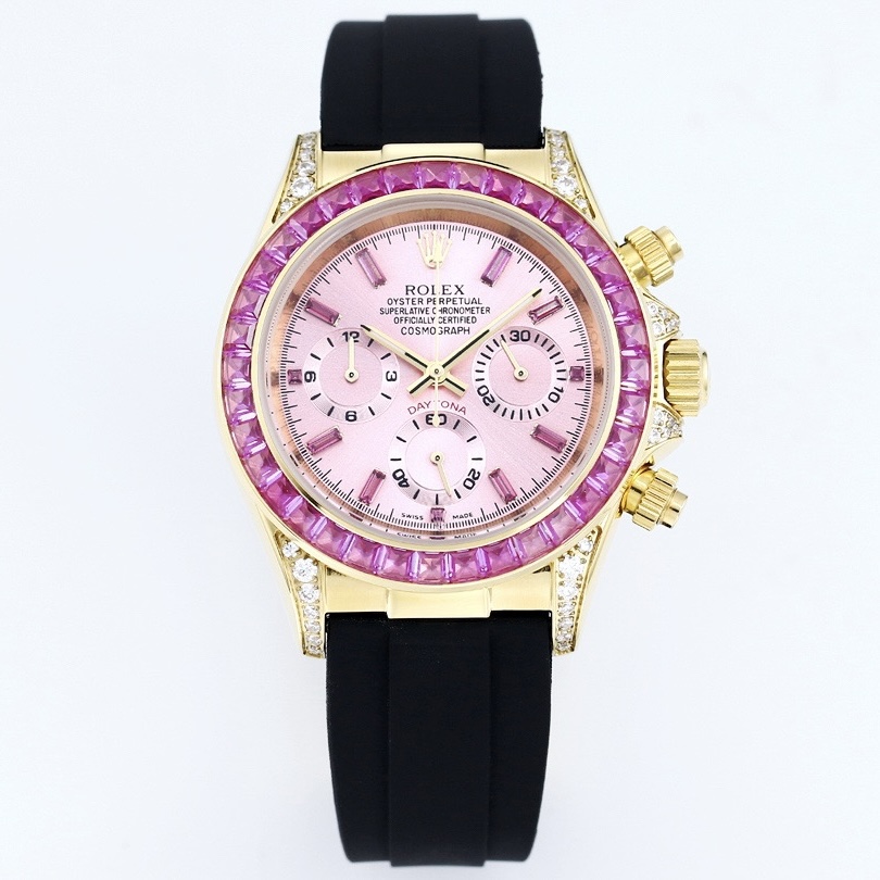 Rolex Cosmograph Daytona Super Clone Watch | Sakura Pink Dial, Pink Ruby Bezel, 43mm