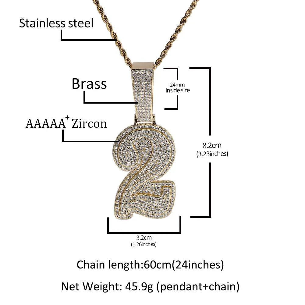 Hip Hop Zirconia Large Number Pendant Necklace Birthday Anniversary Mother's Day Christmas Gifts for Men Women