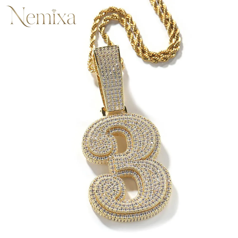 Hip Hop Zirconia Large Number Pendant Necklace Birthday Anniversary Mother's Day Christmas Gifts for Men Women