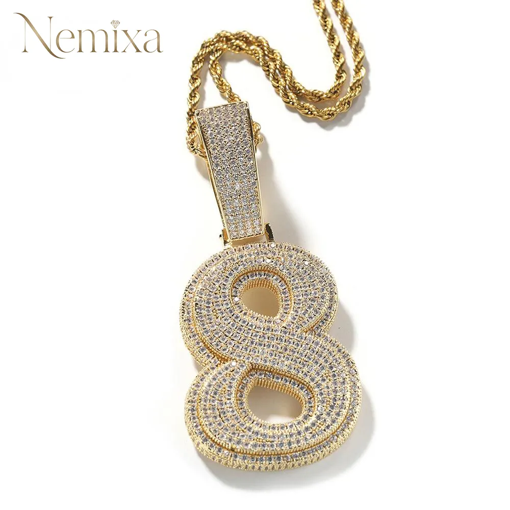 Hip Hop Zirconia Large Number Pendant Necklace Birthday Anniversary Mother's Day Christmas Gifts for Men Women