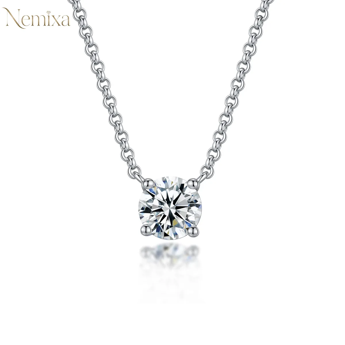 Nemixa 1 CT Round Moissanite Solitaire Pendant Necklace, 6.5 mm Four-Prong Lab-Created Moissanite, S925-Nemixa
