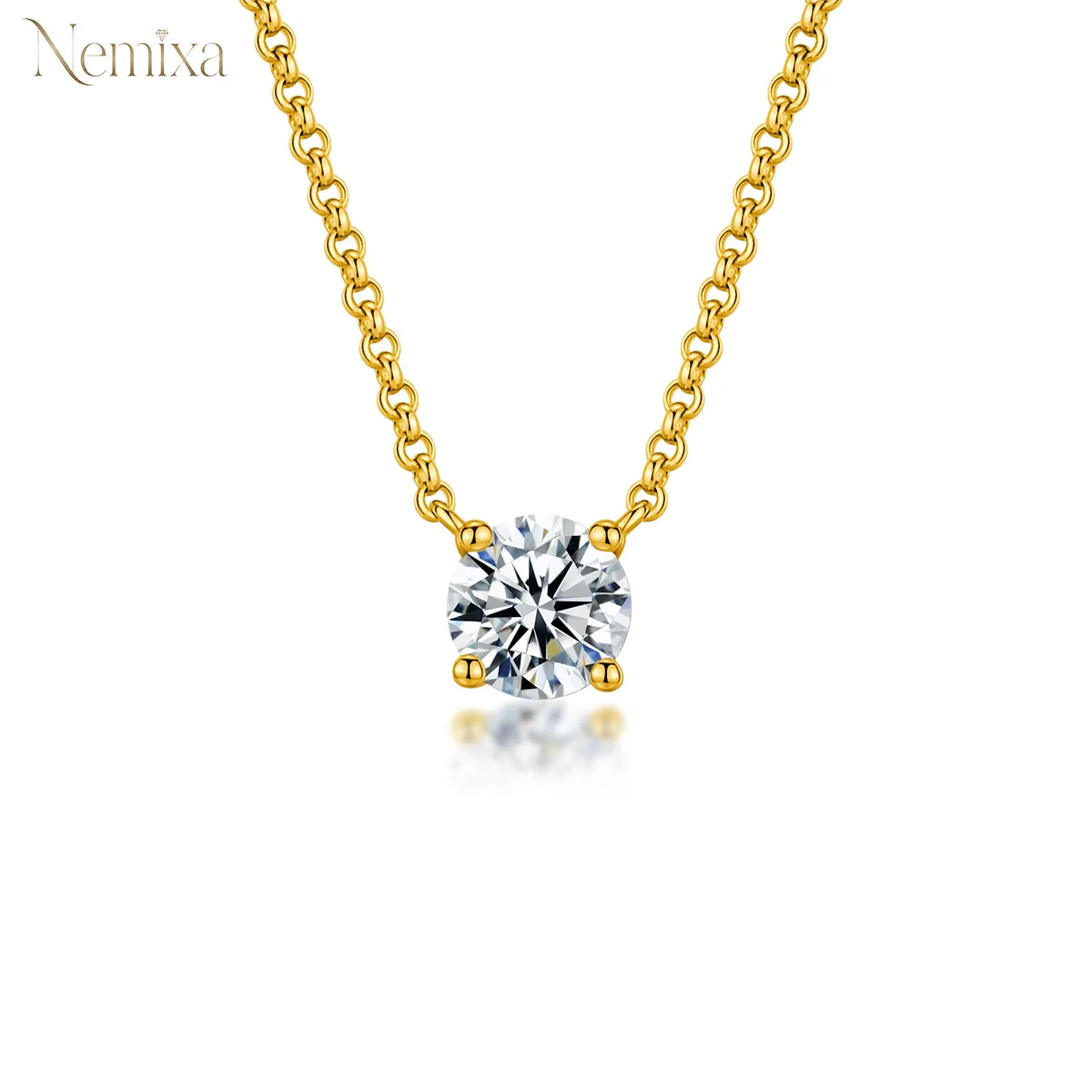 Nemixa 1 CT Round Moissanite Solitaire Pendant Necklace, 6.5 mm Four-Prong Lab-Created Moissanite, S925-Nemixa