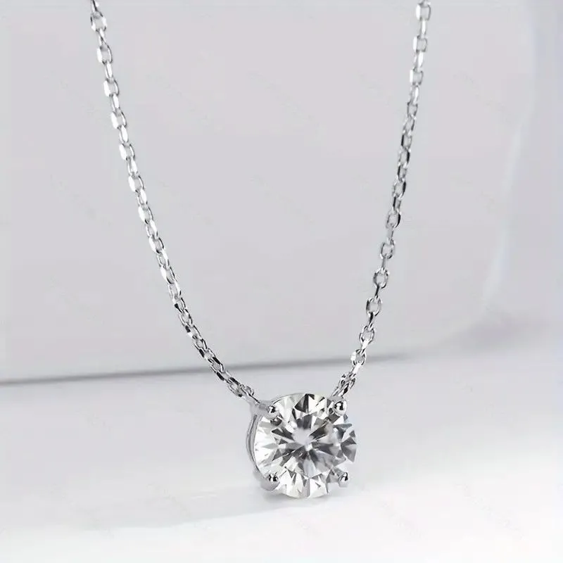 Nemixa 1 CT Round Moissanite Solitaire Pendant Necklace, 6.5 mm Four-Prong Lab-Created Moissanite, S925-Nemixa