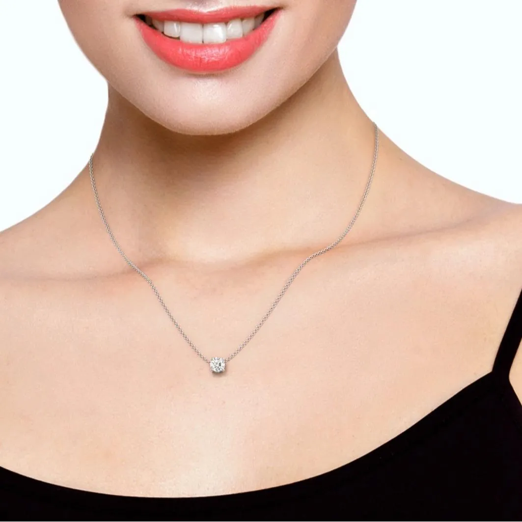 Nemixa 1 CT Round Moissanite Solitaire Pendant Necklace, 6.5 mm Four-Prong Lab-Created Moissanite, S925-Nemixa
