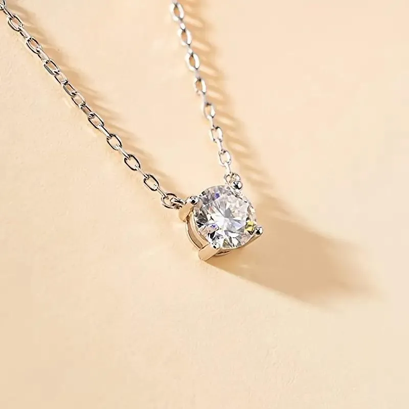 Nemixa 1 CT Round Moissanite Solitaire Pendant Necklace, 6.5 mm Four-Prong Lab-Created Moissanite, S925-Nemixa