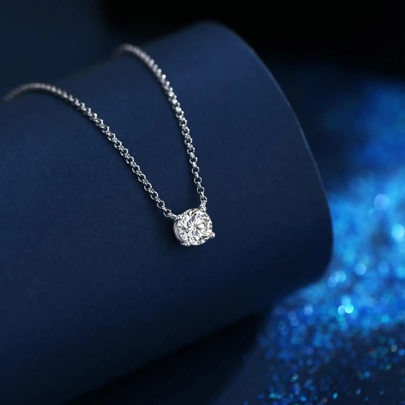Nemixa 1 CT Round Moissanite Solitaire Pendant Necklace, 6.5 mm Four-Prong Lab-Created Moissanite, S925-Nemixa