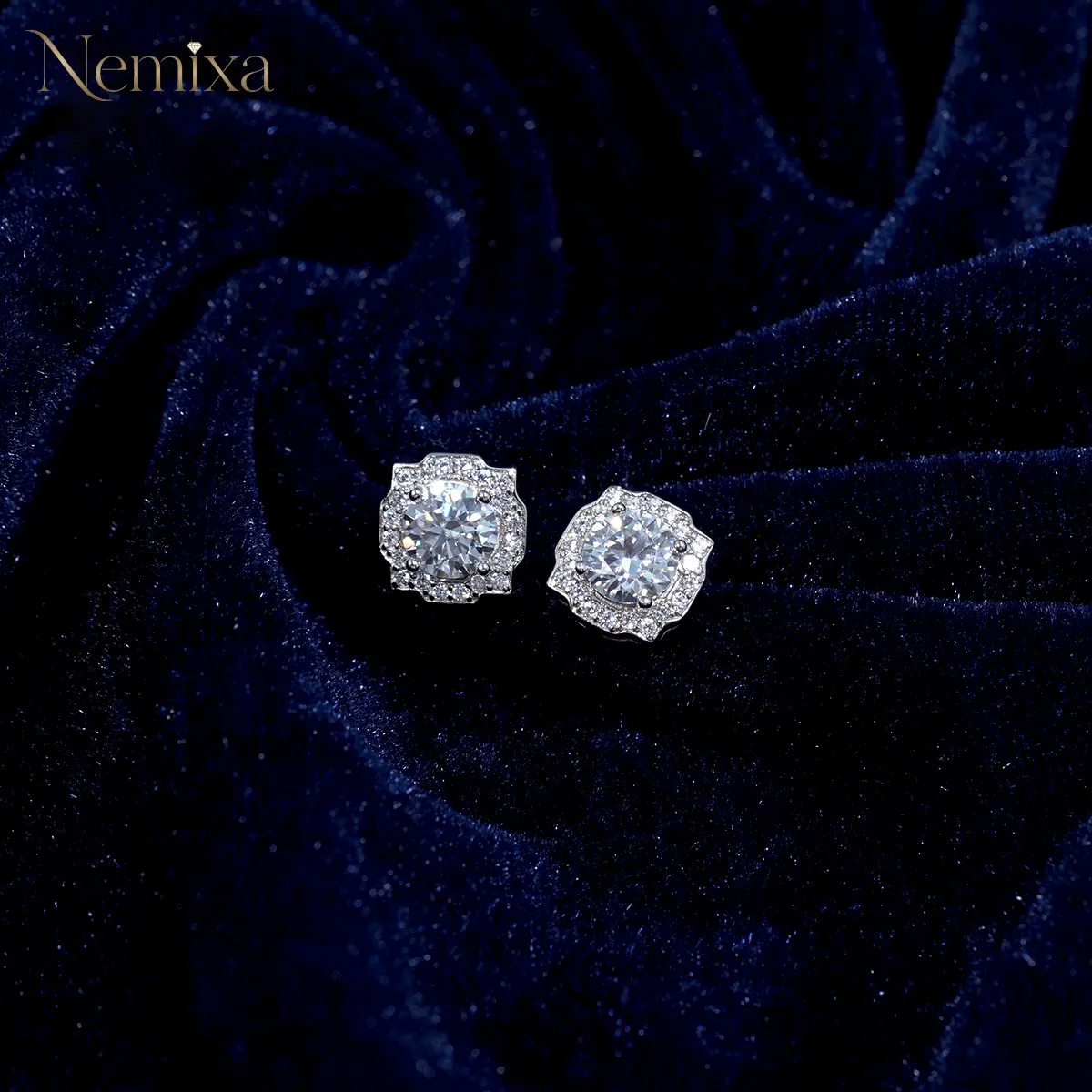 Nemixa S925 Halo Moissanite Stud Earrings, D Color VVS Lab-Created Moissanite, 6.4–14 mm-Nemixa