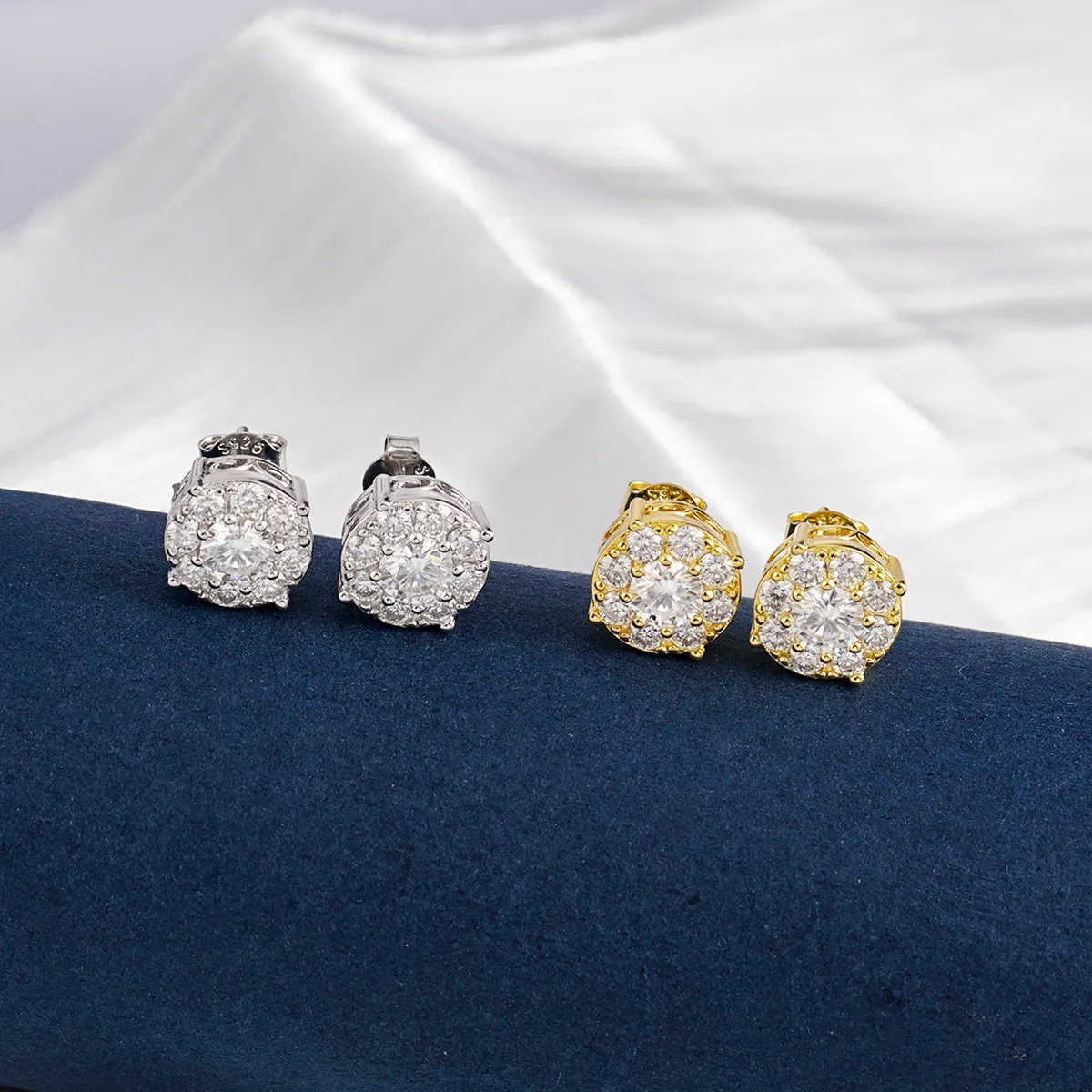 Nemixa S925 Round Cluster Moissanite Stud Earrings, VVS Lab-Created Moissanite, 10 mm, Approx. 2 CTW-Nemixa