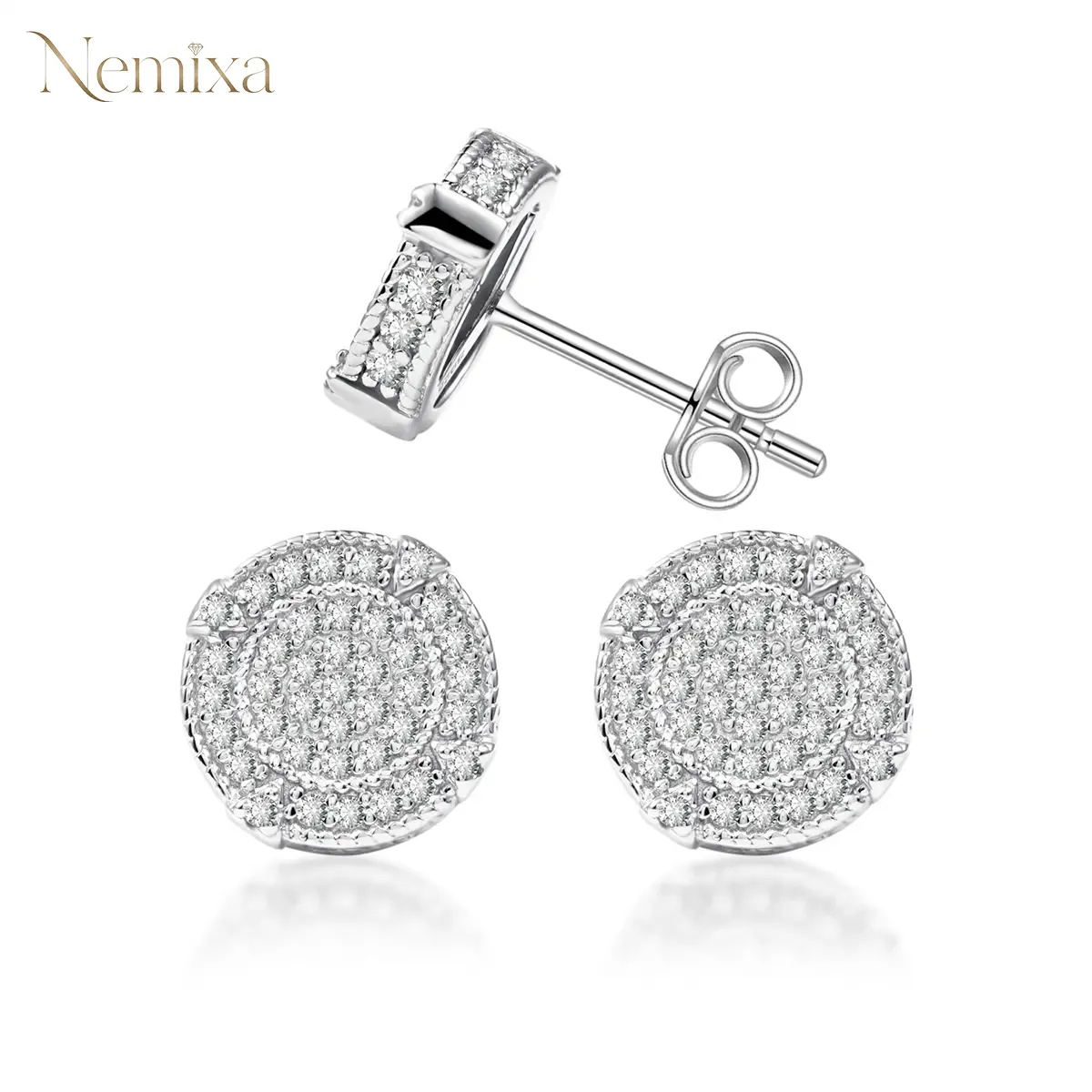 Nemixa S925 Circle Moissanite Stud Earrings, D Color VVS Lab-Created Moissanite, 7–11.2 mm-Nemixa