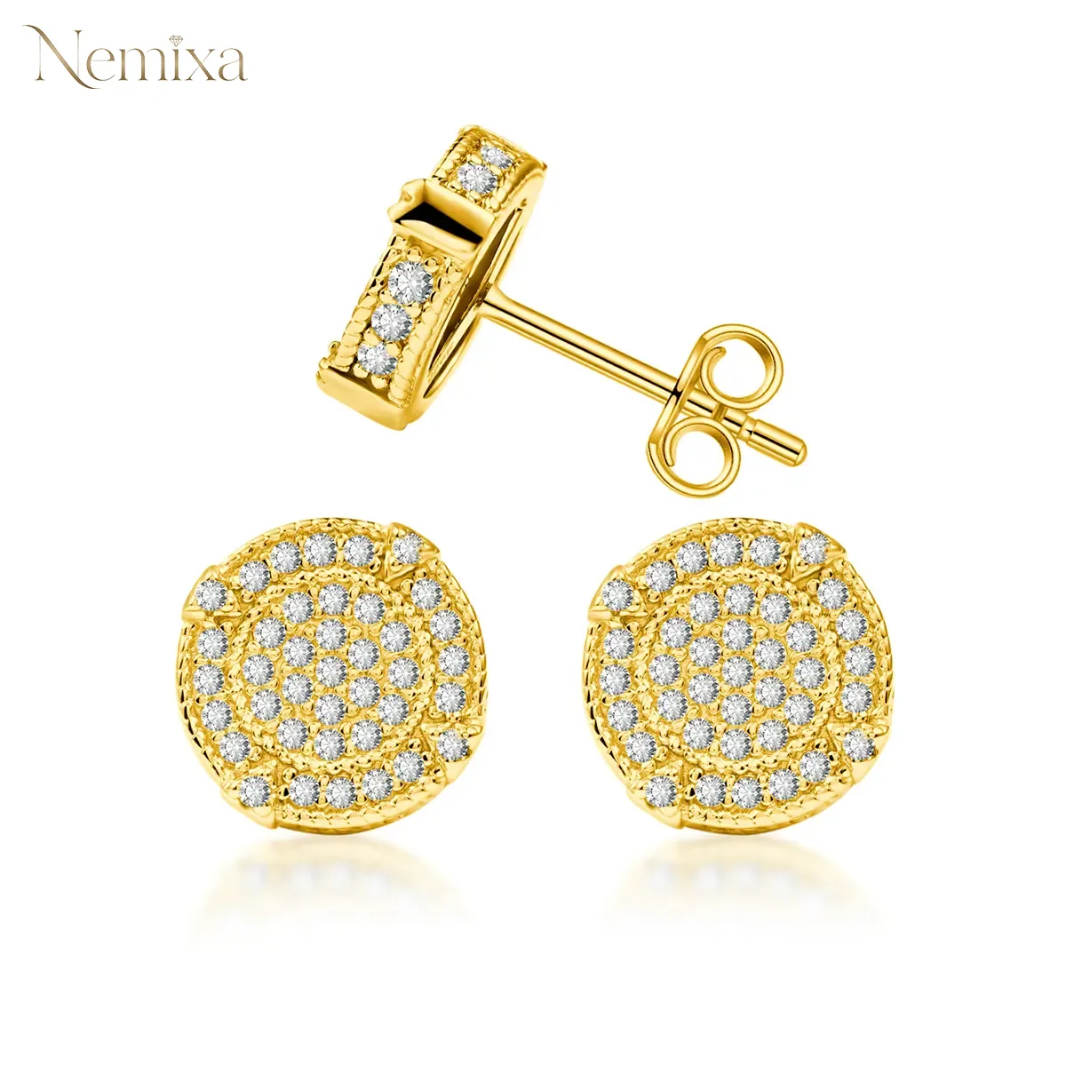 Nemixa S925 Circle Moissanite Stud Earrings, D Color VVS Lab-Created Moissanite, 7–11.2 mm-Nemixa