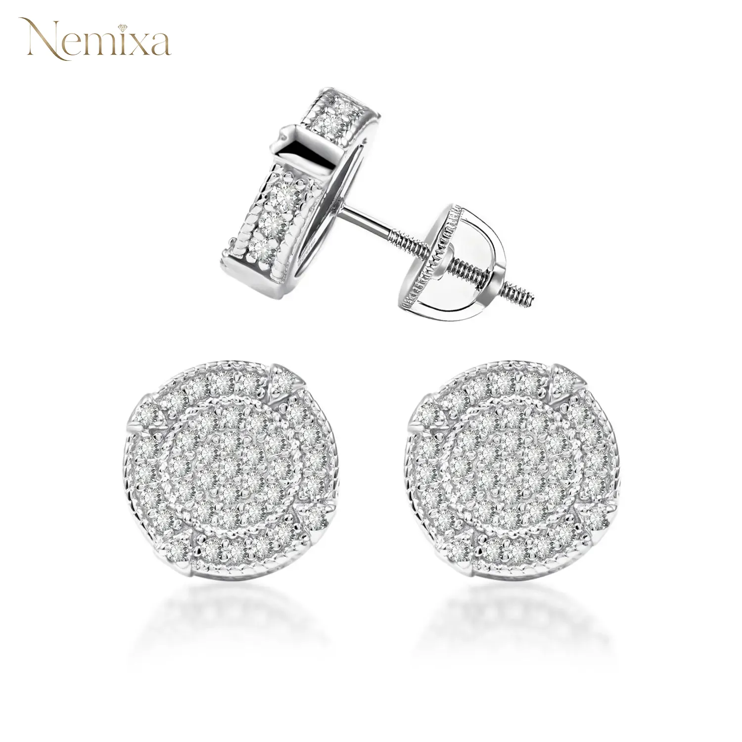 Nemixa S925 Circle Moissanite Stud Earrings, D Color VVS Lab-Created Moissanite, 7–11.2 mm-Nemixa