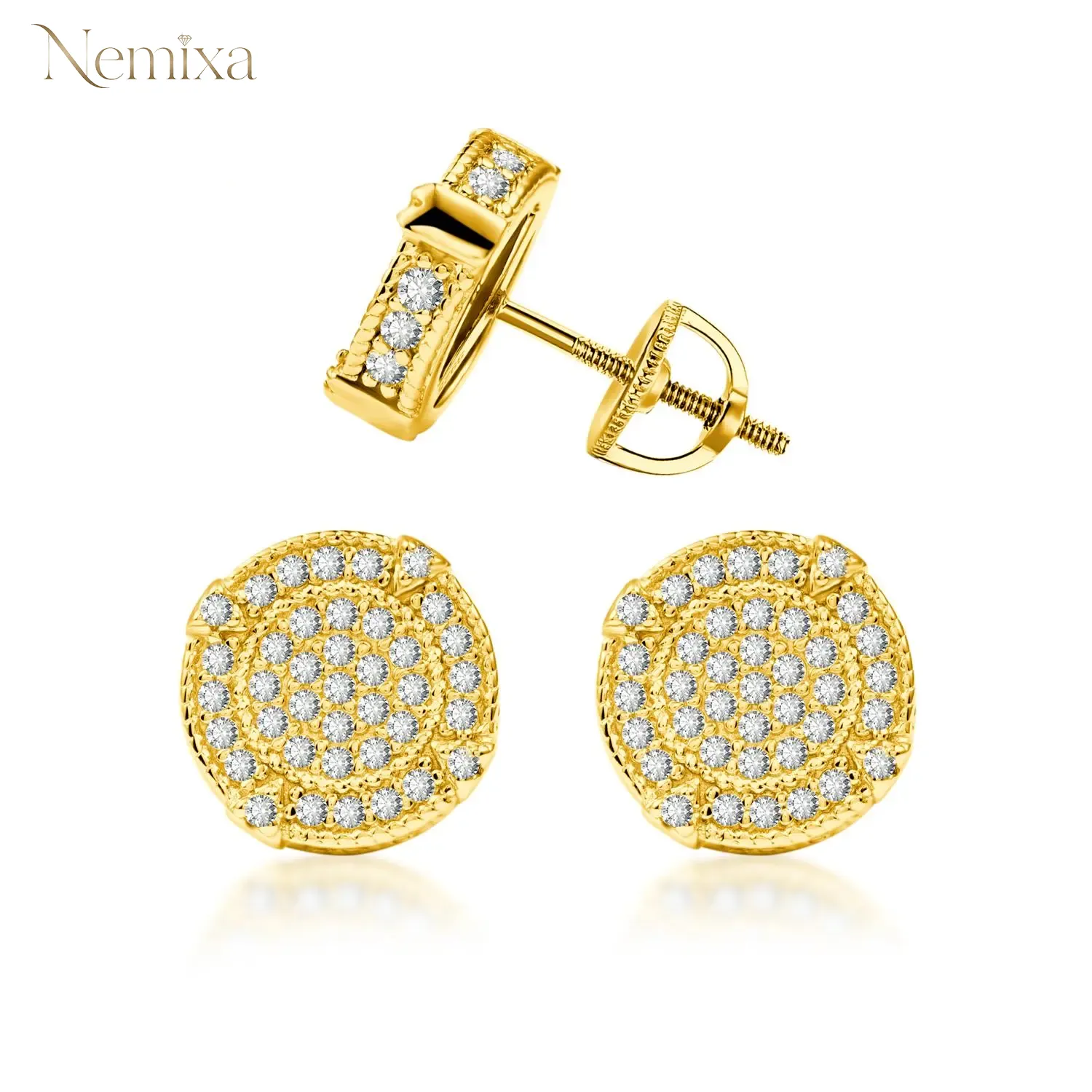 Nemixa S925 Circle Moissanite Stud Earrings, D Color VVS Lab-Created Moissanite, 7–11.2 mm-Nemixa