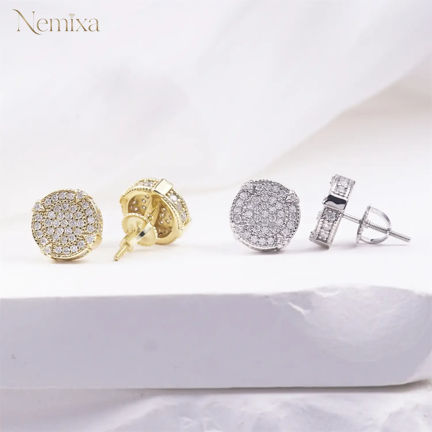 Nemixa S925 Circle Moissanite Stud Earrings, D Color VVS Lab-Created Moissanite, 7–11.2 mm-Nemixa