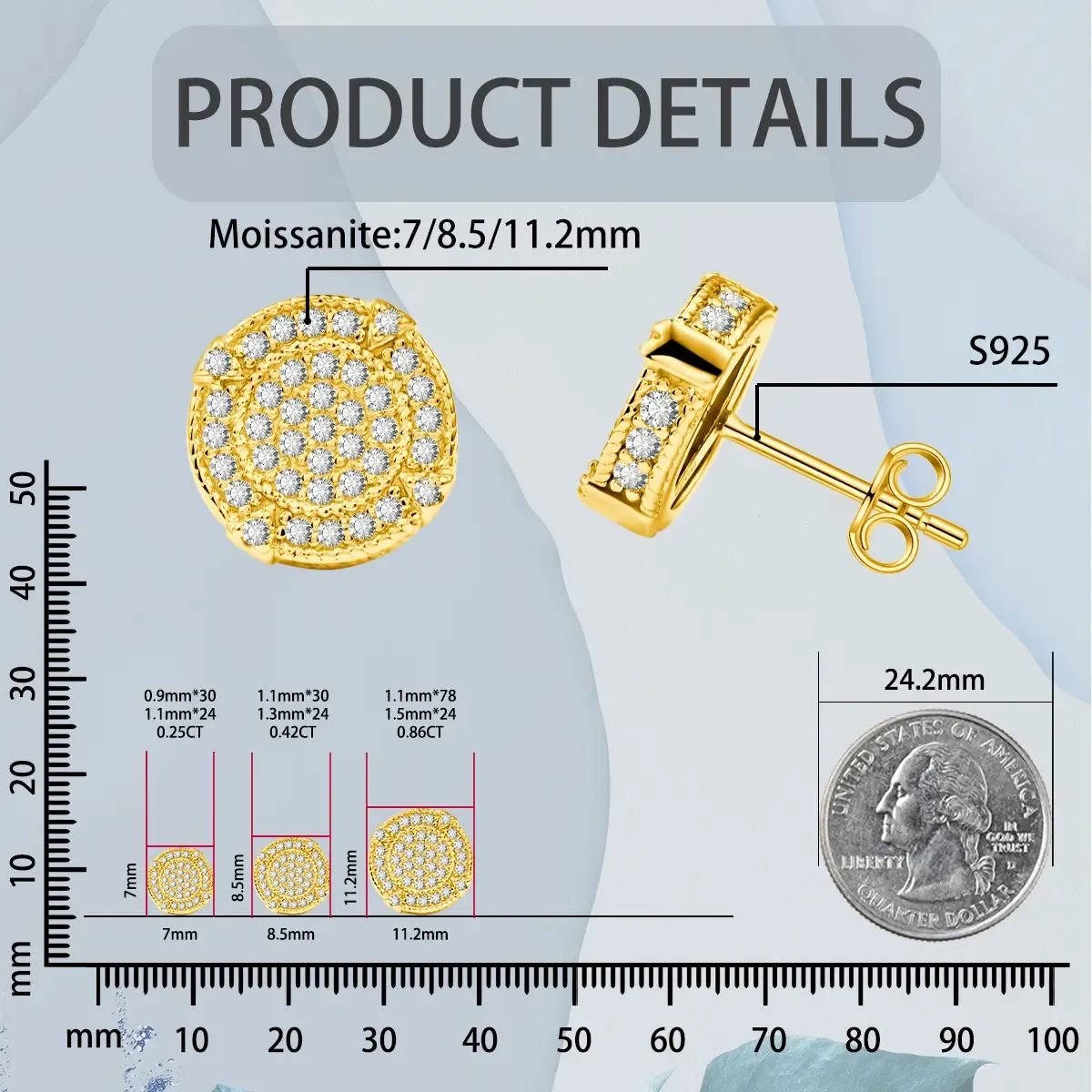 Nemixa S925 Circle Moissanite Stud Earrings, D Color VVS Lab-Created Moissanite, 7–11.2 mm-Nemixa