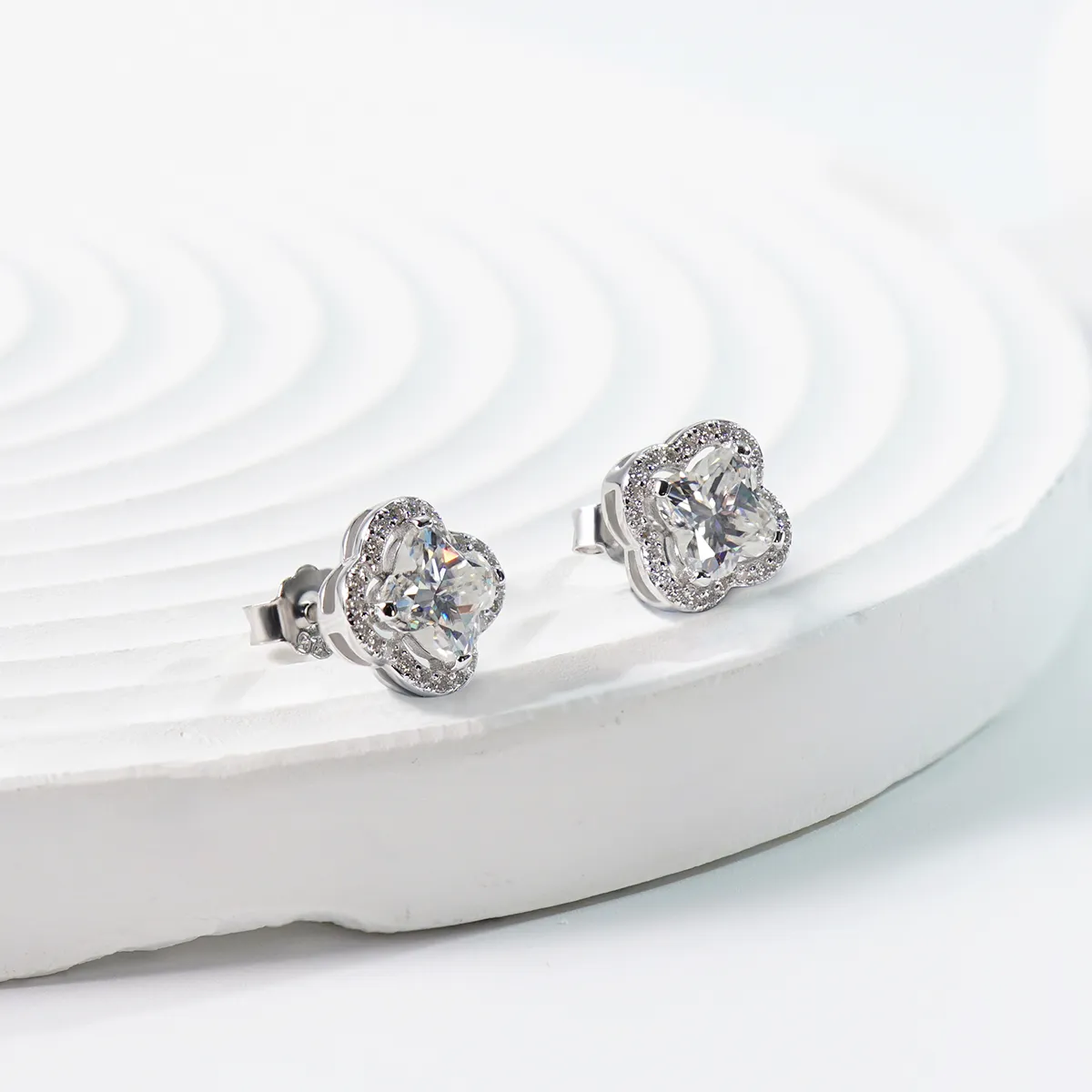 Nemixa S925 Clover Moissanite Stud Earrings, D Color VVS Lab-Created Moissanite, 2.2 CTW-Nemixa