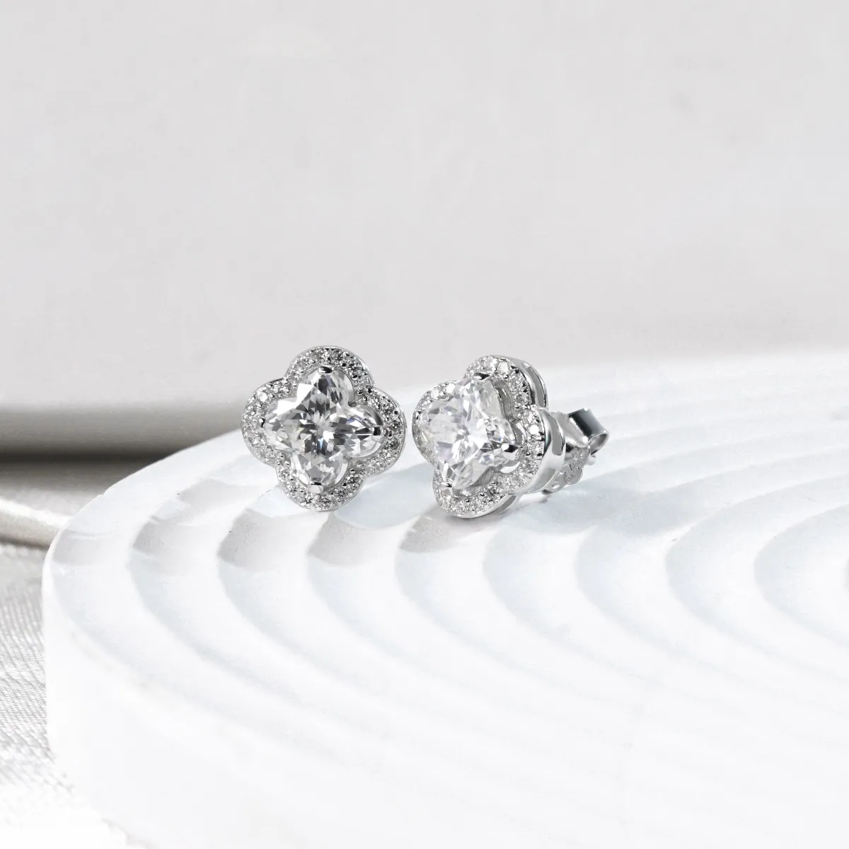 Nemixa S925 Clover Moissanite Stud Earrings, D Color VVS Lab-Created Moissanite, 2.2 CTW-Nemixa