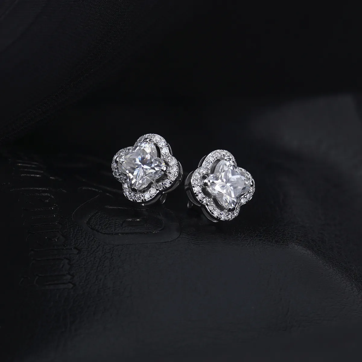 Nemixa S925 Clover Moissanite Stud Earrings, D Color VVS Lab-Created Moissanite, 2.2 CTW-Nemixa