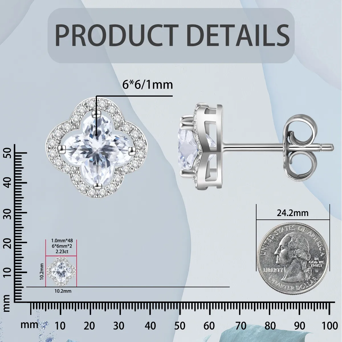Nemixa S925 Clover Moissanite Stud Earrings, D Color VVS Lab-Created Moissanite, 2.2 CTW-Nemixa