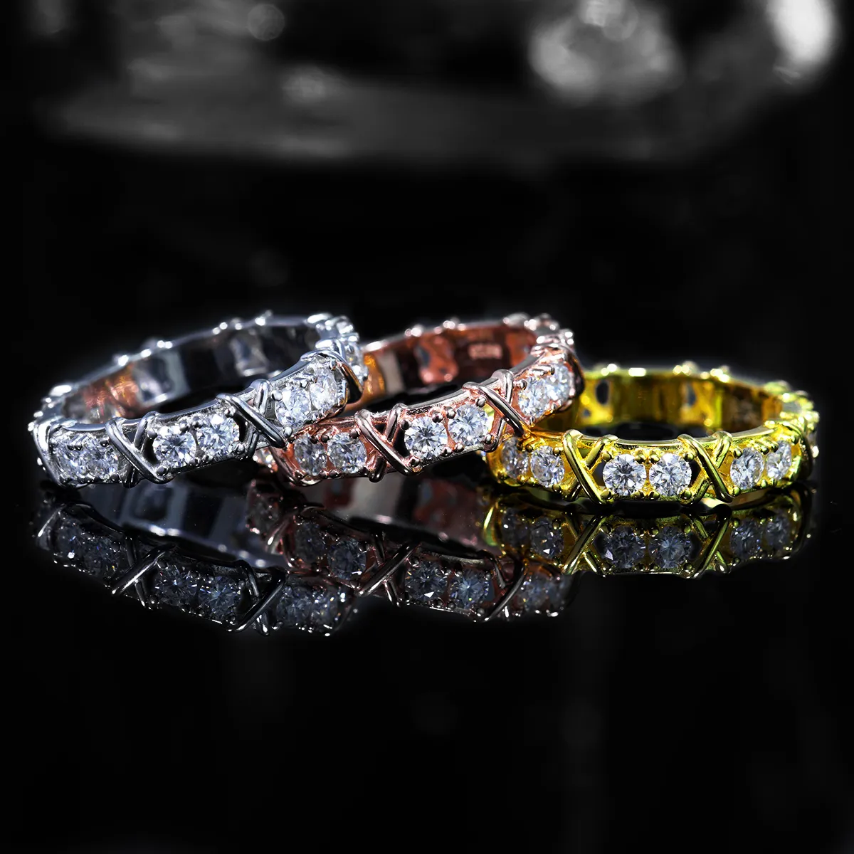 Nemixa Cross Eternity Moissanite Band Ring, D Color VVS Lab-Created Moissanite, S925 Silver/Copper-Nemixa