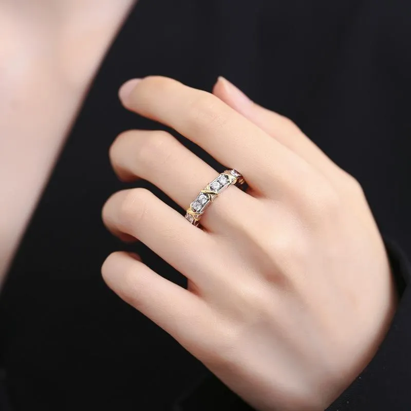 Nemixa Cross Eternity Moissanite Band Ring, D Color VVS Lab-Created Moissanite, S925 Silver/Copper-Nemixa