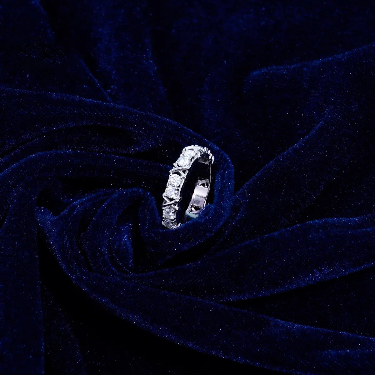 Nemixa Cross Eternity Moissanite Band Ring, D Color VVS Lab-Created Moissanite, S925 Silver/Copper-Nemixa