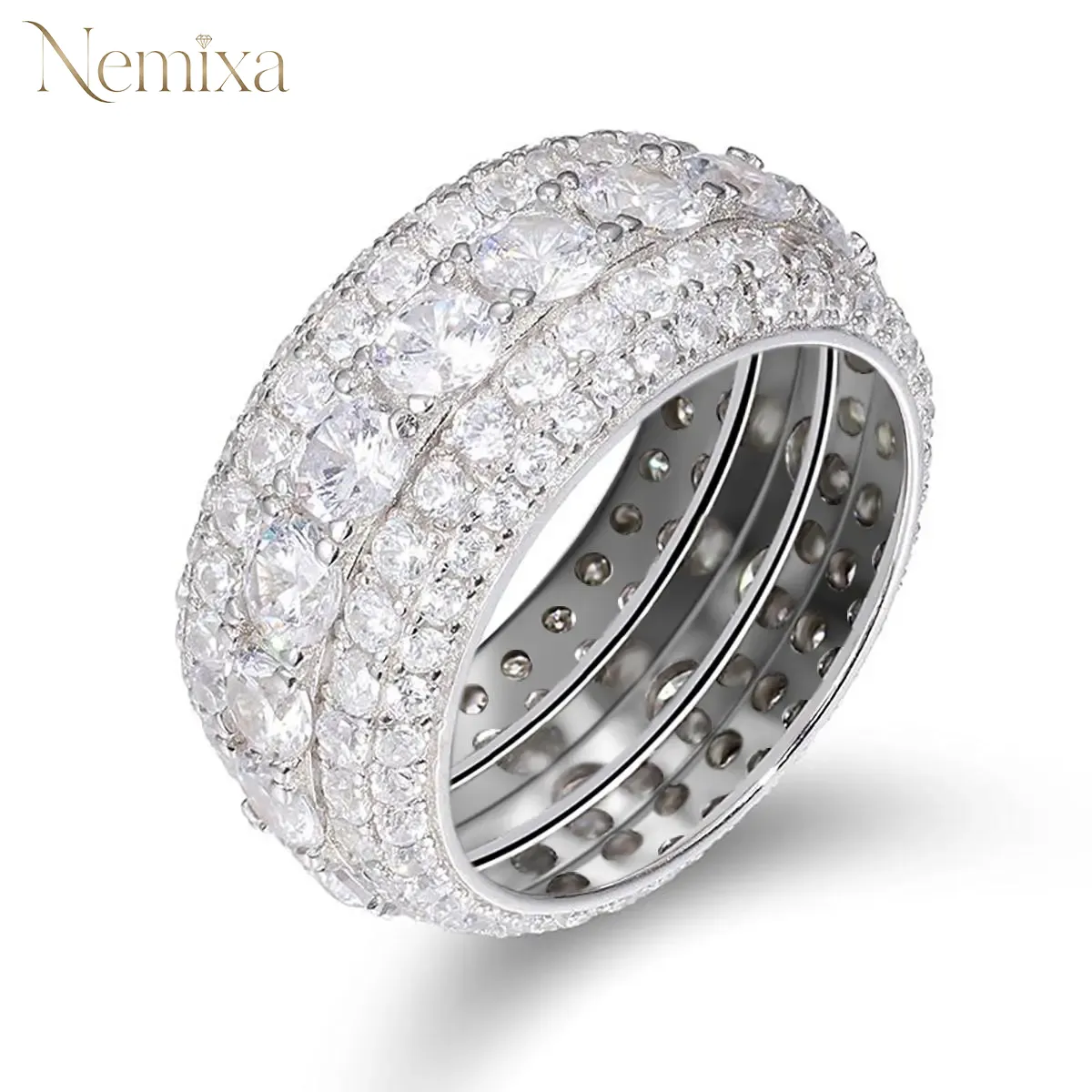 Nemixa Layered Eternity Moissanite Ring, D Color VVS Lab-Created Moissanite, S925 Sterling Silver-Nemixa