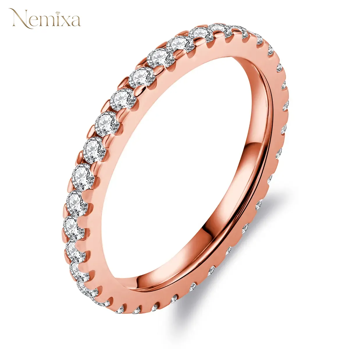 Nemixa Eternity Moissanite Band Ring, D Color VVS Lab-Created Moissanite, S925 Silver/Copper-Nemixa