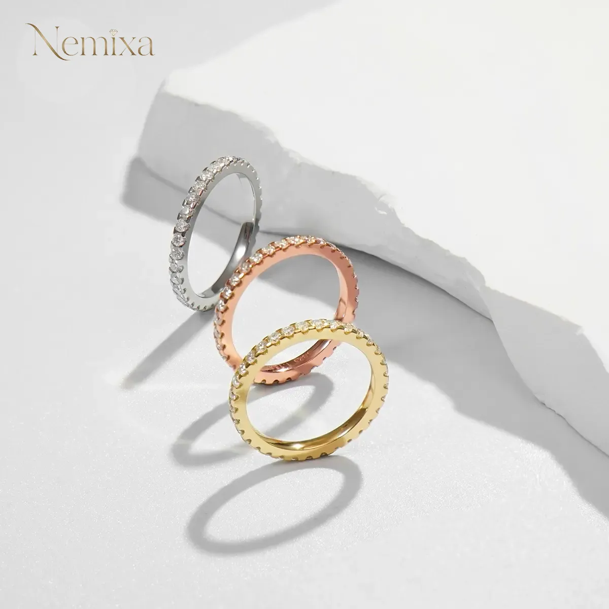 Nemixa Eternity Moissanite Band Ring, D Color VVS Lab-Created Moissanite, S925 Silver/Copper-Nemixa
