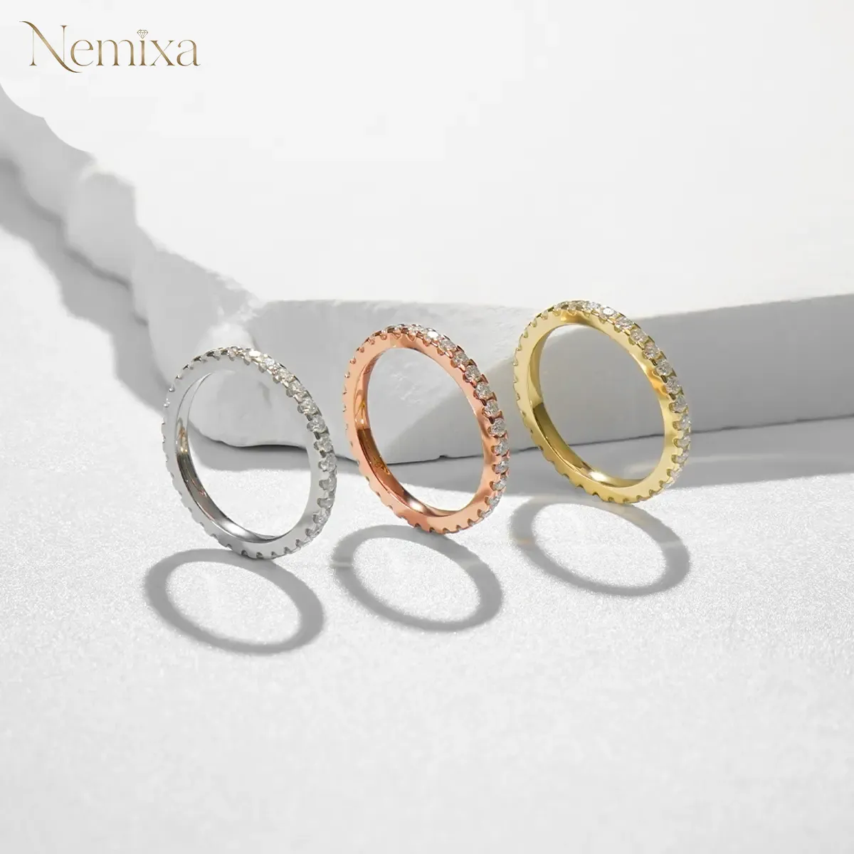 Nemixa Eternity Moissanite Band Ring, D Color VVS Lab-Created Moissanite, S925 Silver/Copper-Nemixa