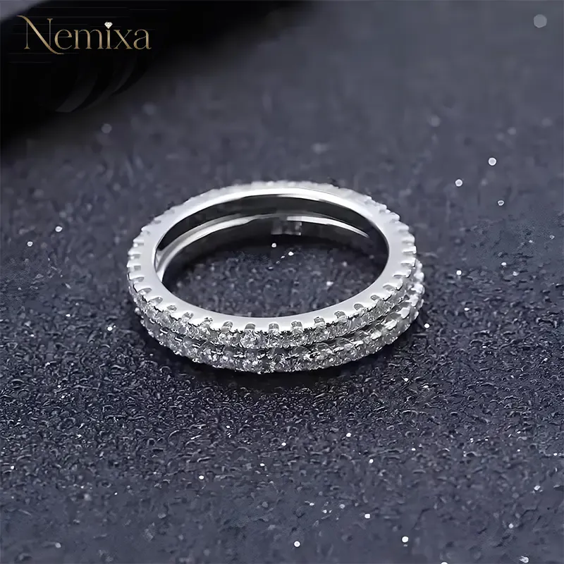 Nemixa Eternity Moissanite Band Ring, D Color VVS Lab-Created Moissanite, S925 Silver/Copper-Nemixa